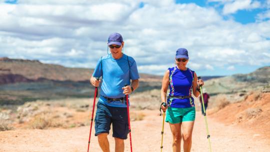 man, woman, hiking