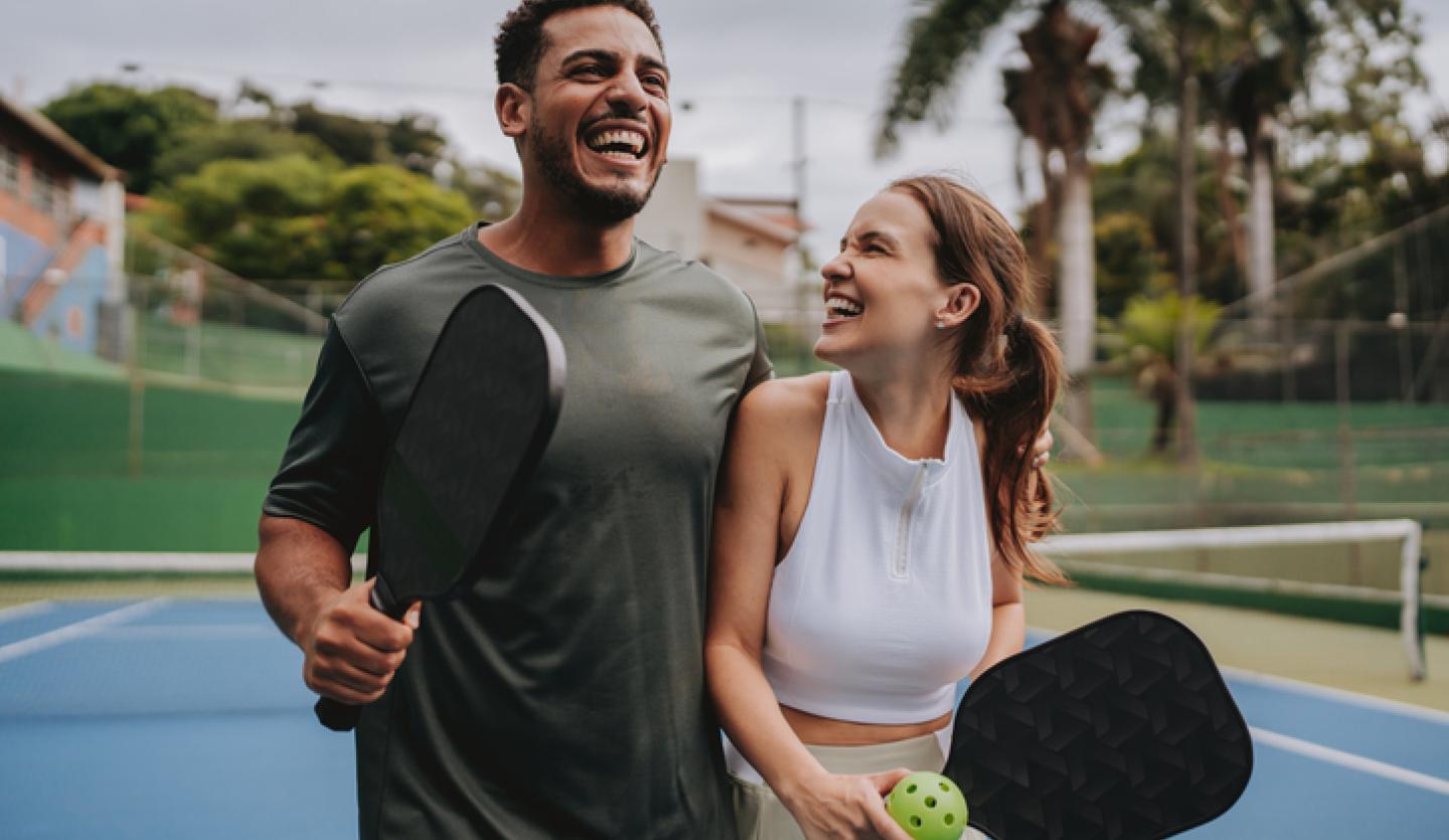 man, woman, pickleball