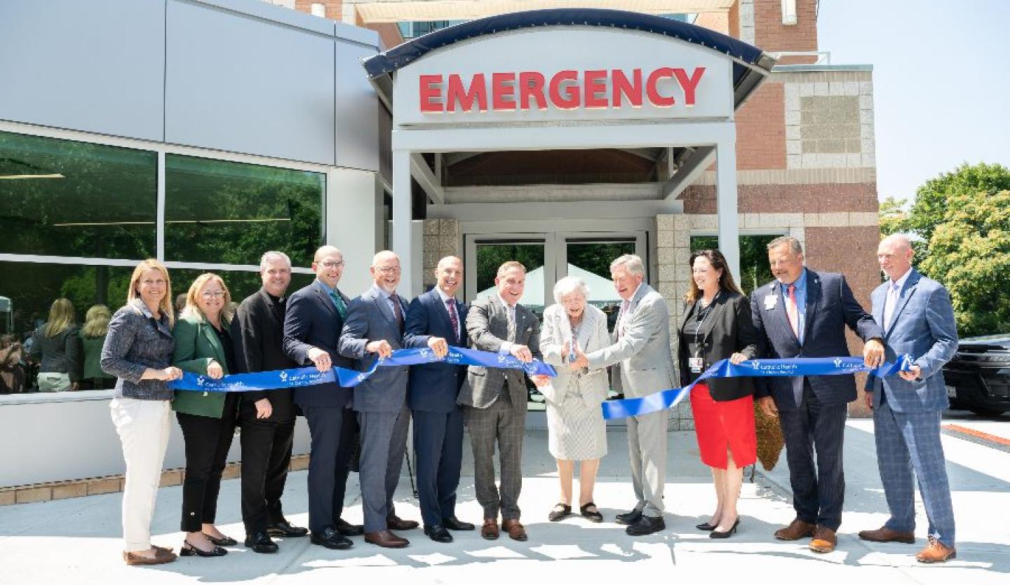 st. charles hospital staff in front of emergency department