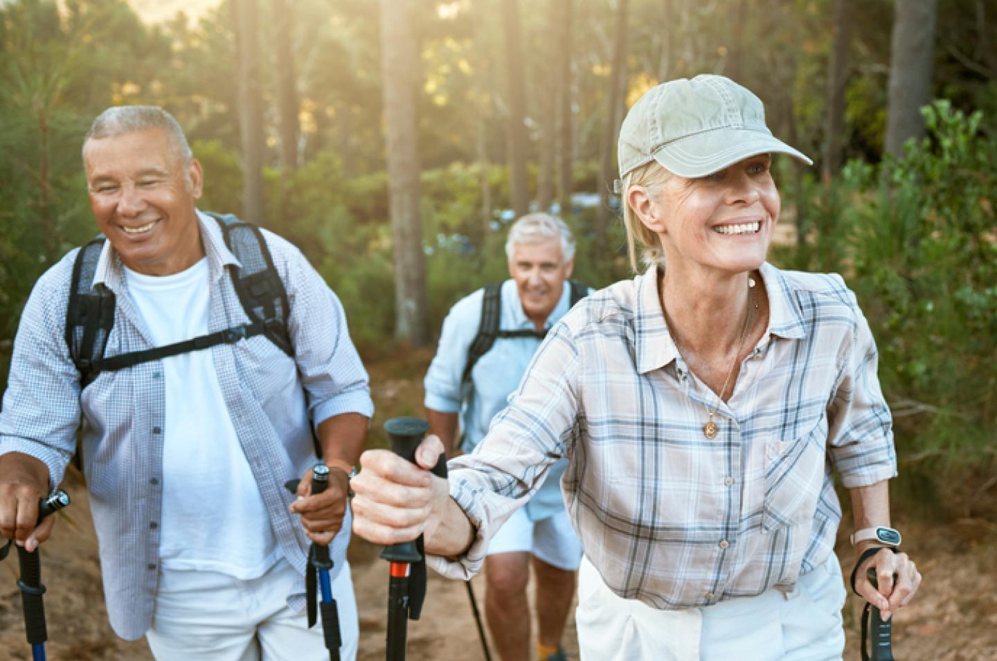 men and woman hiking