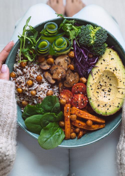 hands holding bowl of food